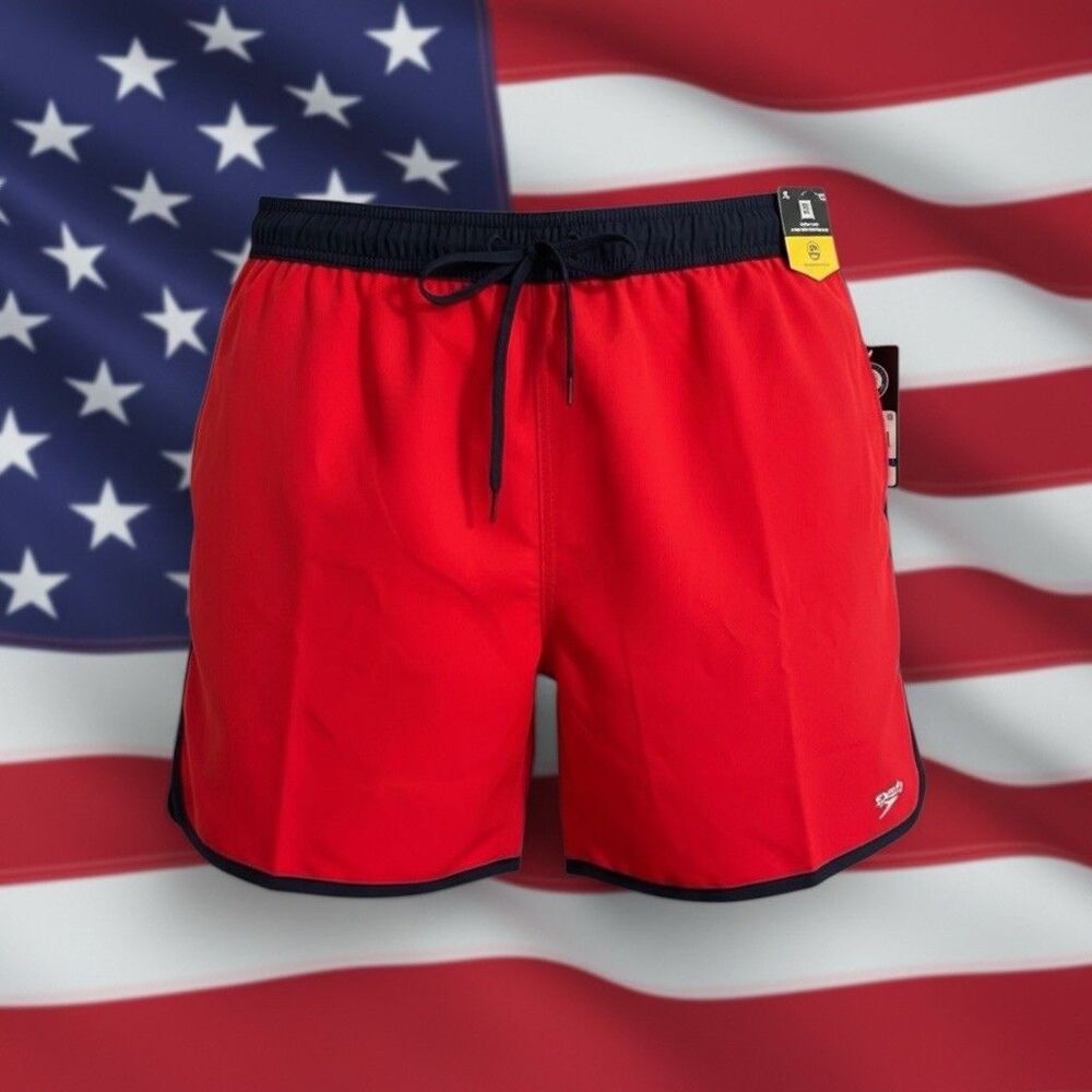 “Americana 250 Year Strong” Men’s R,W, &B SPEEDO Swim Shorts  -  Size XL NWT!